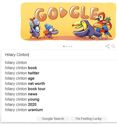Google Search results for Hillary Clinton