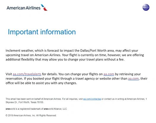 American Airlines Travel Alert